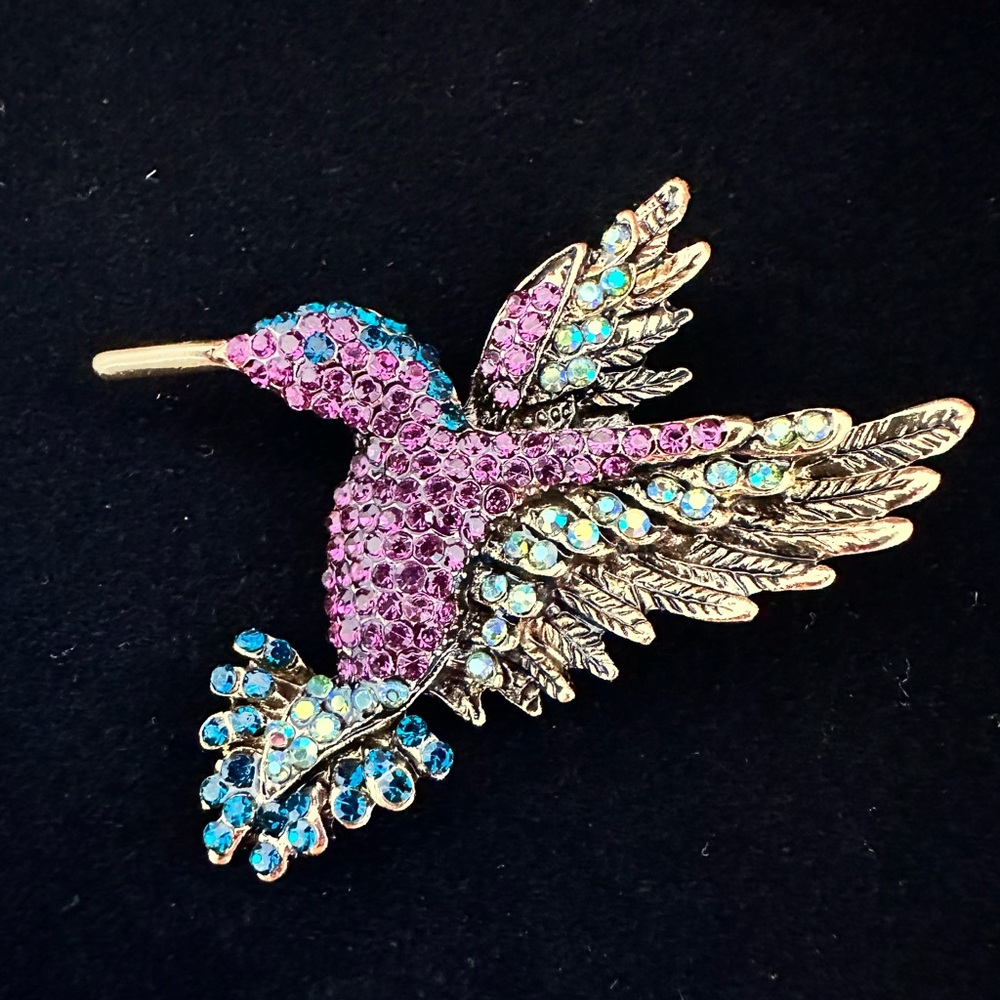 NEW RHINESTONE 2" ELEGANT IRIDESCENT PINK HUMMINGBIRD PIN BROOCH Pendant